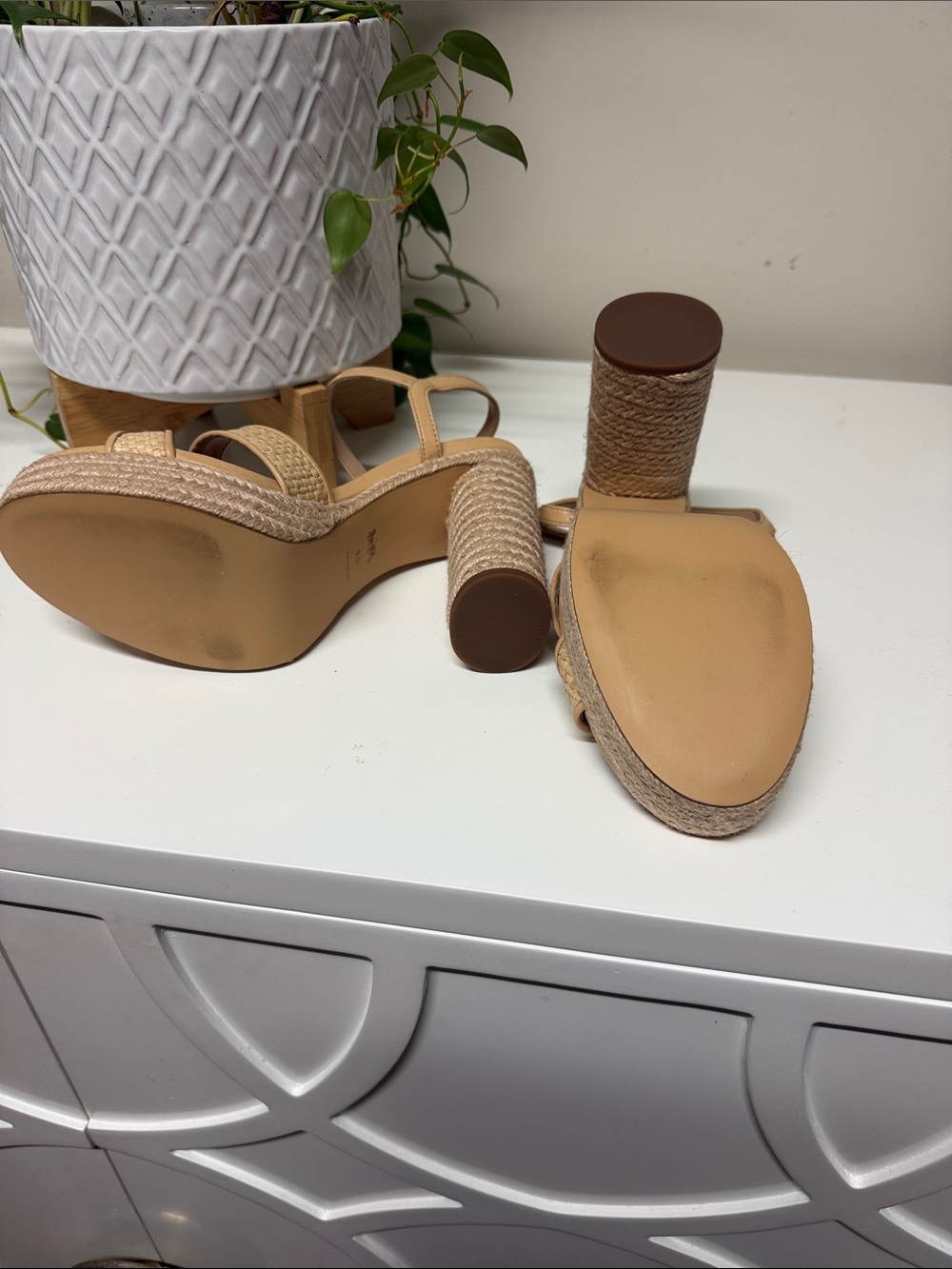 Coach Neutral Tan Braided Platform Block Heel Sandals - Picture 4 of 6